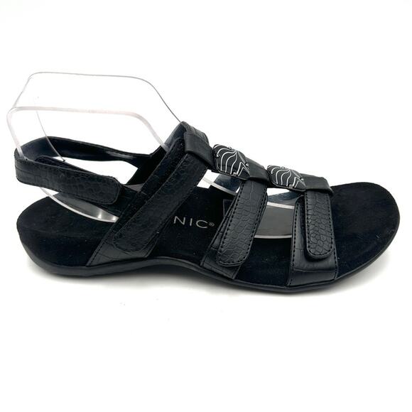 VIONIC WOMEN'S AMBER ADJUSTABLE SANDAL BLACK CROCODILE EMBOSSED - size 7